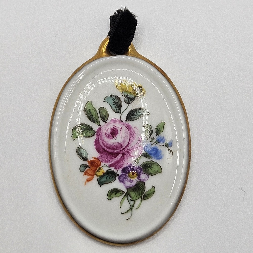 Floral Porcelain Pendant Hand Painted Wien Royal Vienna Signed Numbered